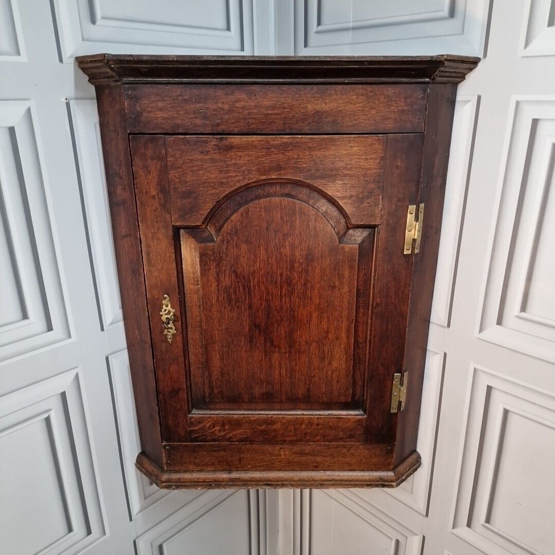 Antique Oak Corner Cabinet Georgian Single Arch Door Hanging Cupboard photo furniture