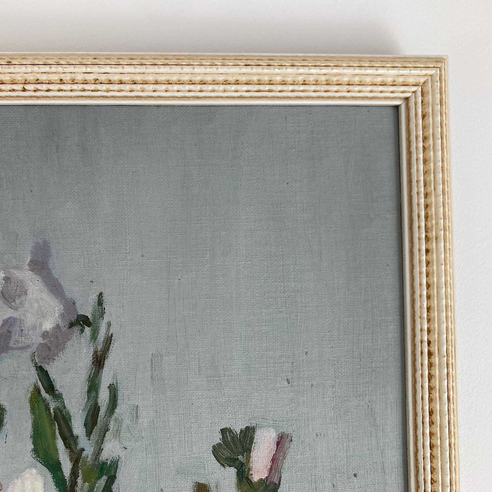 Campanula Flowers   Vintage Mid Century Modern Scandinavian Original Oil Painting By Leopold Morsing photo vintage
