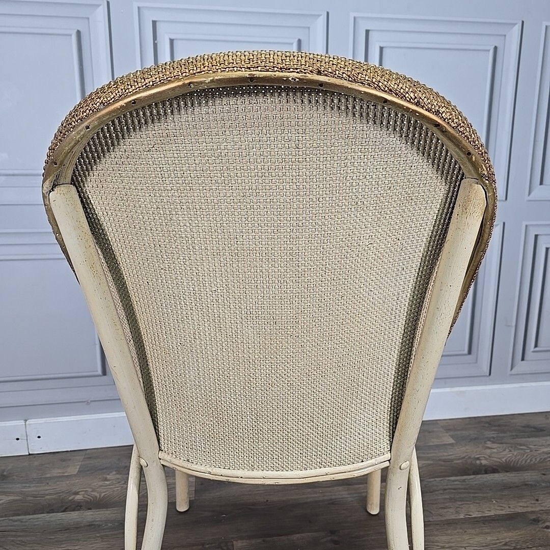 photo vintage Vintage Tub Chair Mid Century Rattan Loom Cane Bentwood Wicker Arm Seat Project