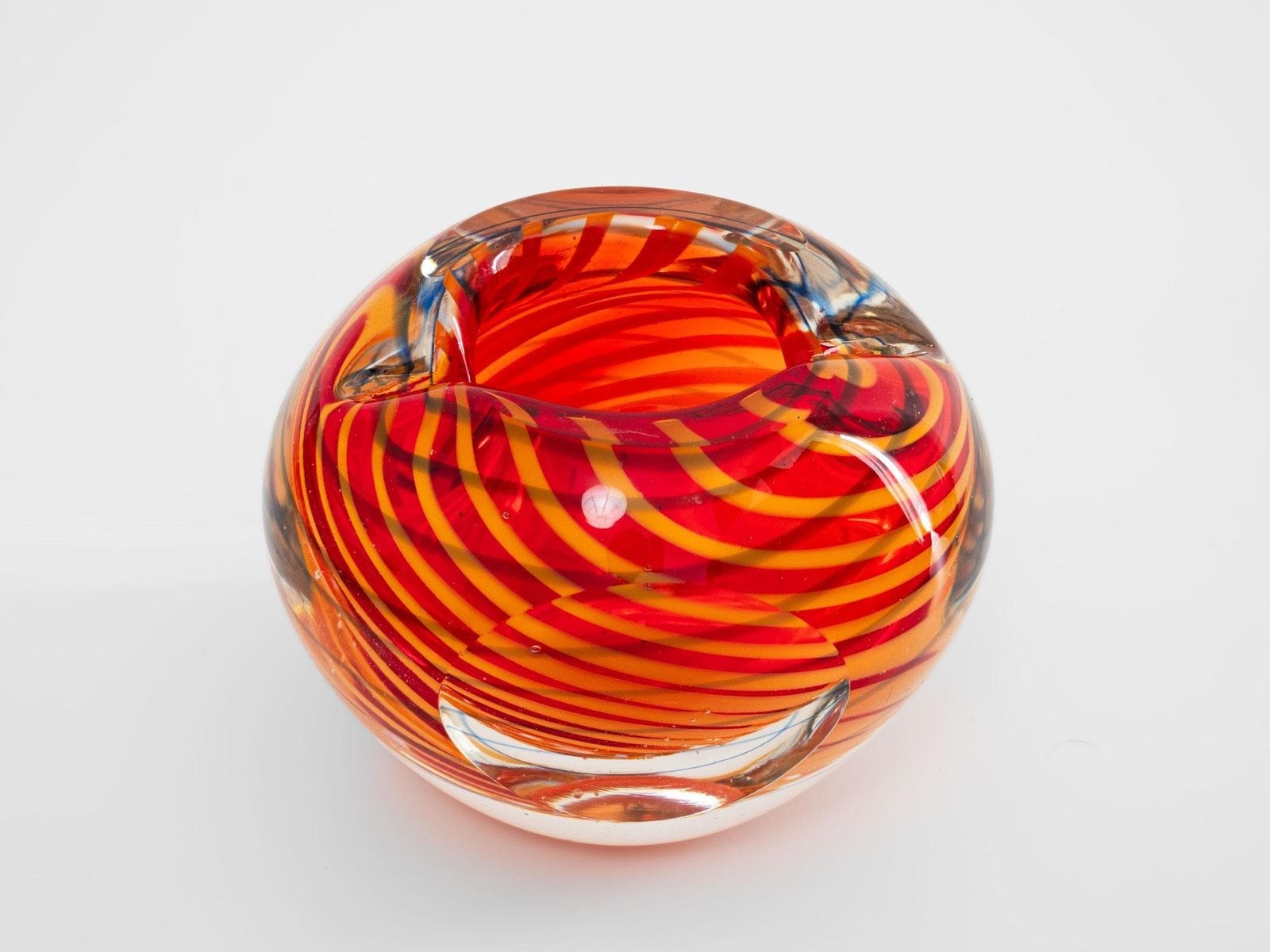 Red Yellow Striped Murano Glass Dish – Mid Century Ashtray Home Decor