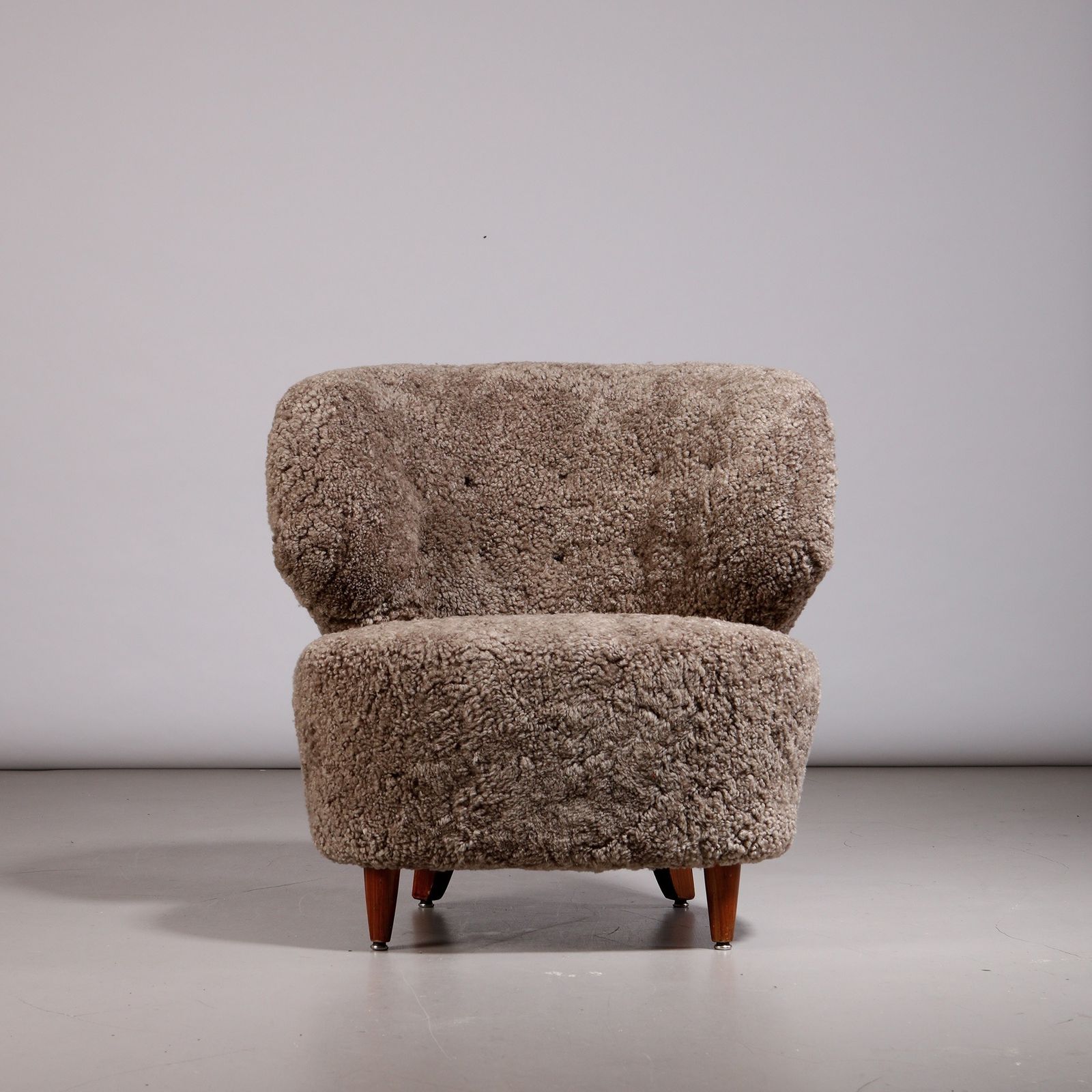 Carl Johan Boman Pair Of Finnish Curved Easy Chairs In Sahara Sheepskin, 1940s photo furniture