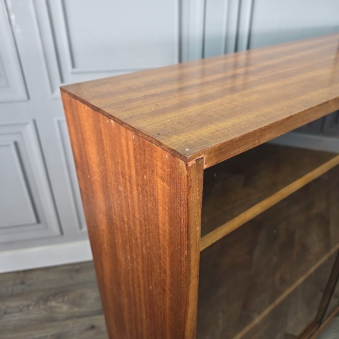 Mid Century Glass Bookcase Retro Vintage Teak Display Shelves Cabinet Wood Mcm photo 230.0