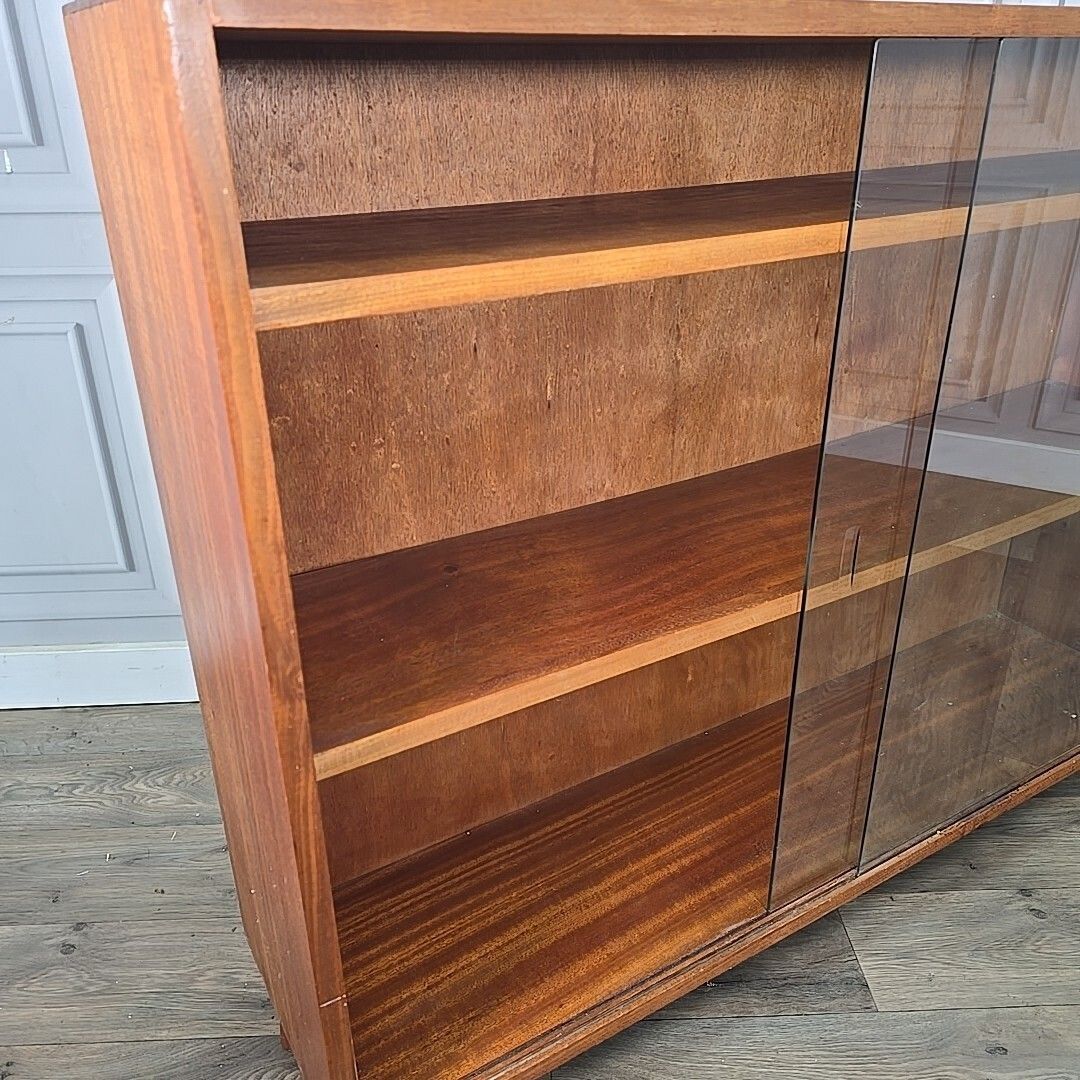 photo furniture Mid Century Glass Bookcase Retro Vintage Teak Display Shelves Cabinet Wood Mcm