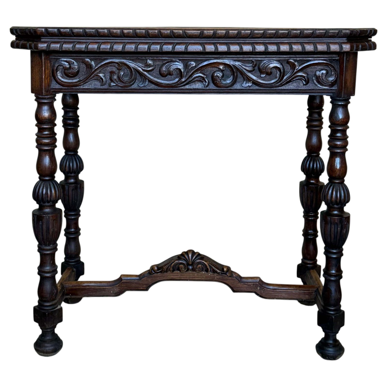 19th Century Spanish Hand Carved Card Foldable Table With Bronze Mounts