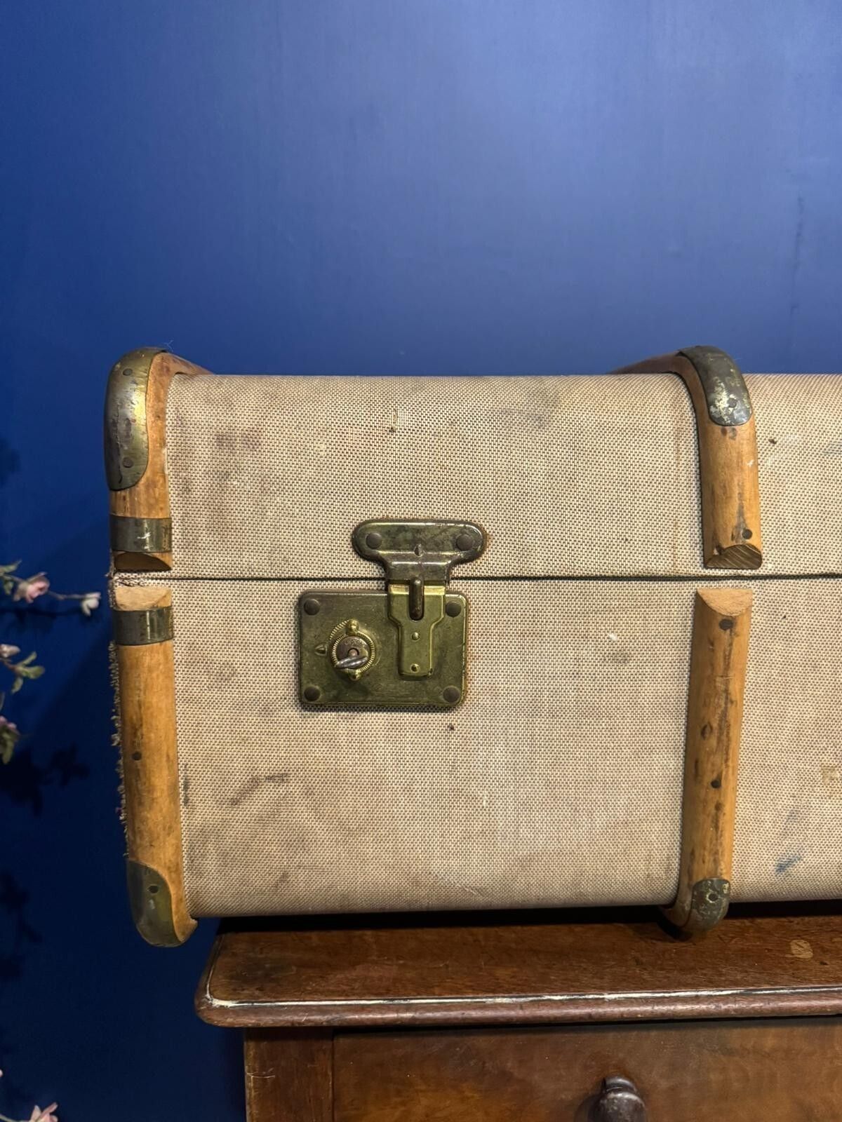 Antique Suitcase Wood And Canvas Gentlemen's Vintage Prop Art Deco Classic Car photo for sale