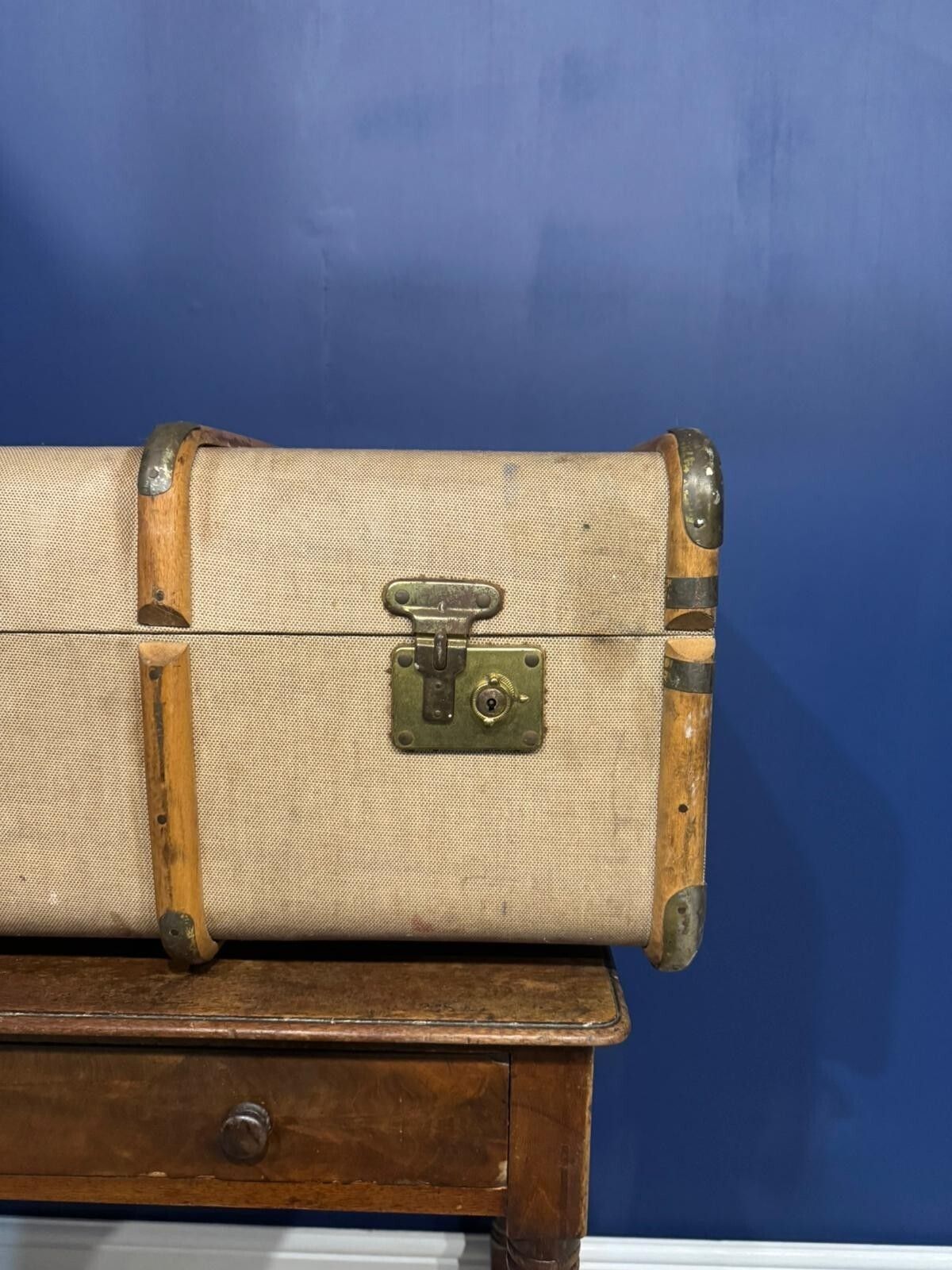 Antique Suitcase Wood And Canvas Gentlemen's Vintage Prop Art Deco Classic Car photo Furniture