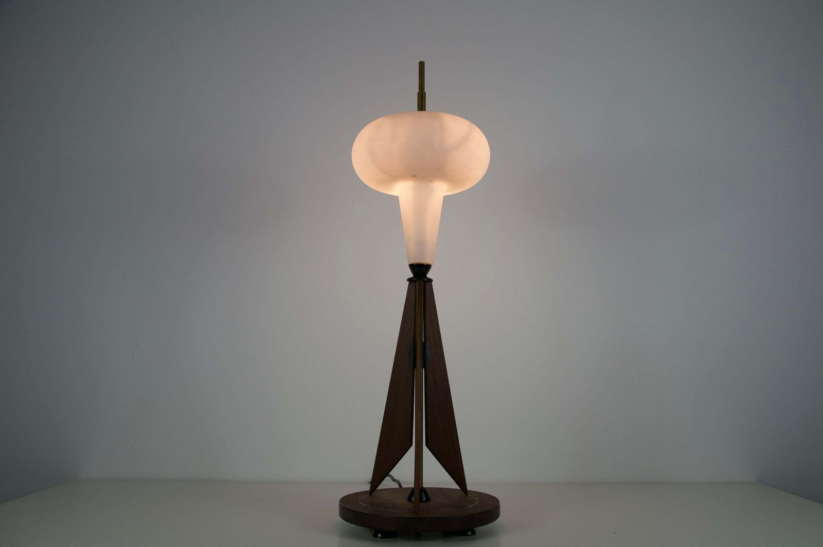 photo vinterior Wooden And Opal Glass Table Lamp Attr. To Salvatore Gregorietti, 1960s, Italy