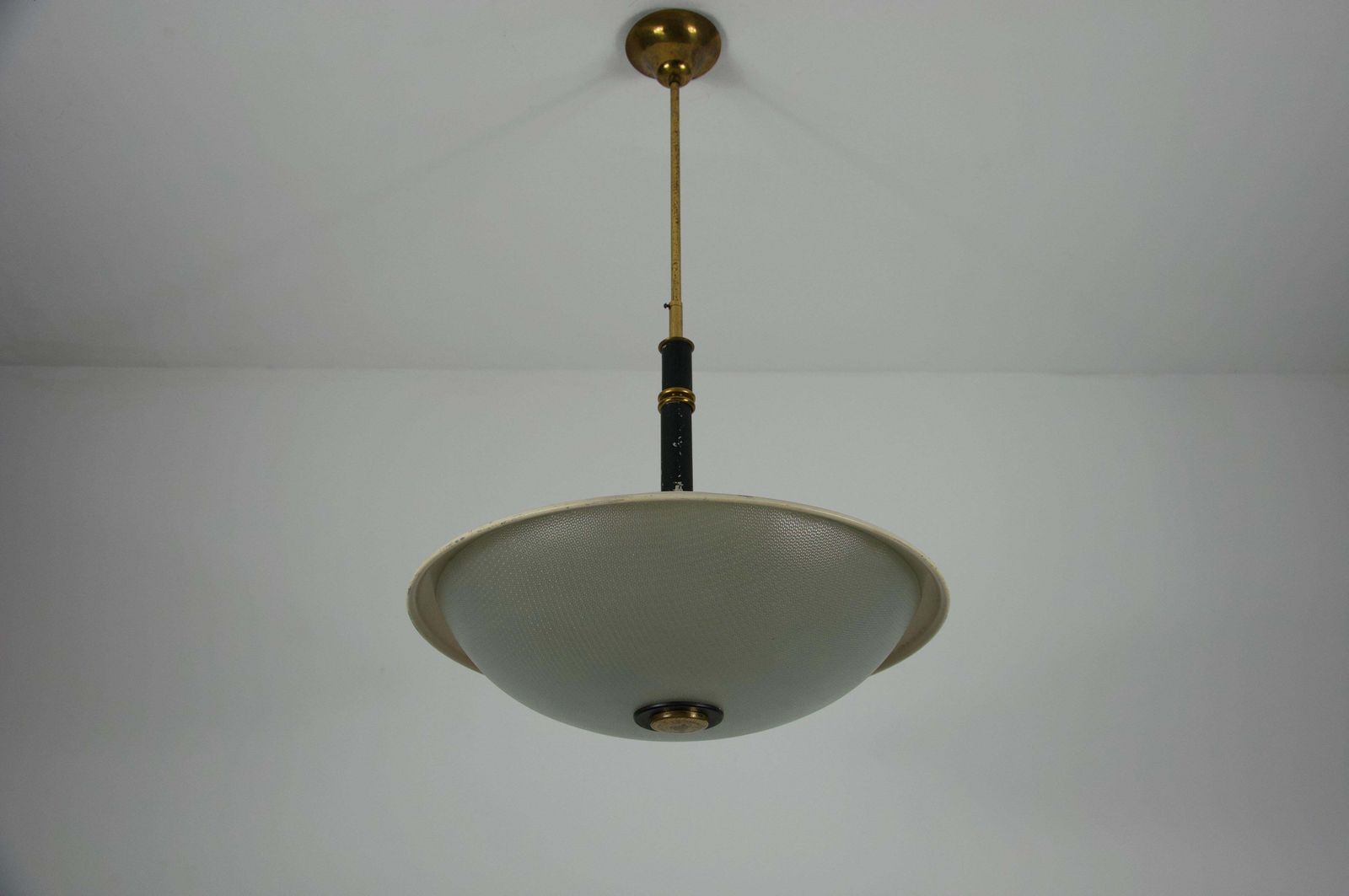 Mid Century Brass And Glass Ceiling Lamp By Stilnovo, Italy, 1960s photo vinterior