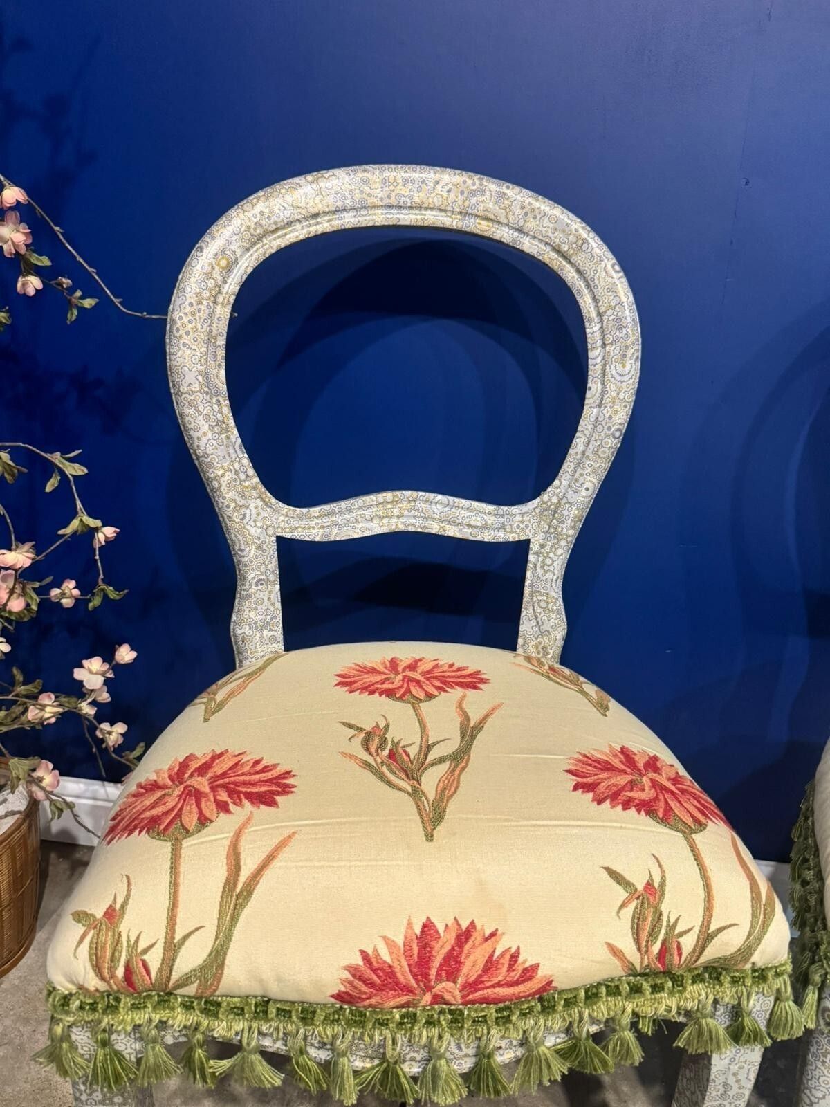 Vintage Balloon Backed Chairs Decoupaged Upcycled Floral Padded Seat photo for sale