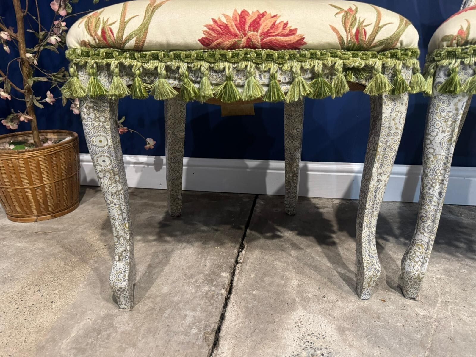 Vintage Balloon Backed Chairs Decoupaged Upcycled Floral Padded Seat photo Furniture