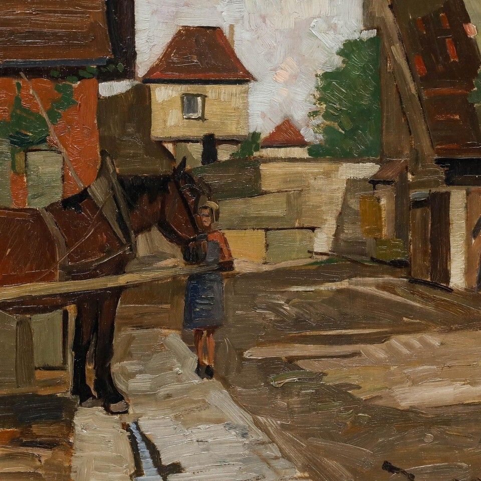 Karl Stretz (1900 1965)   Framed Mid 20th Century Oil, Franconian Village photo 450.0