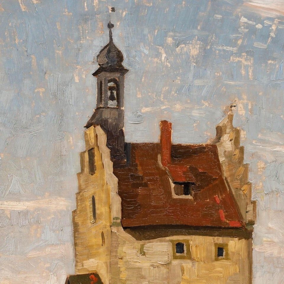 Karl Stretz (1900 1965)   Framed Mid 20th Century Oil, Franconian Village photo vinterior