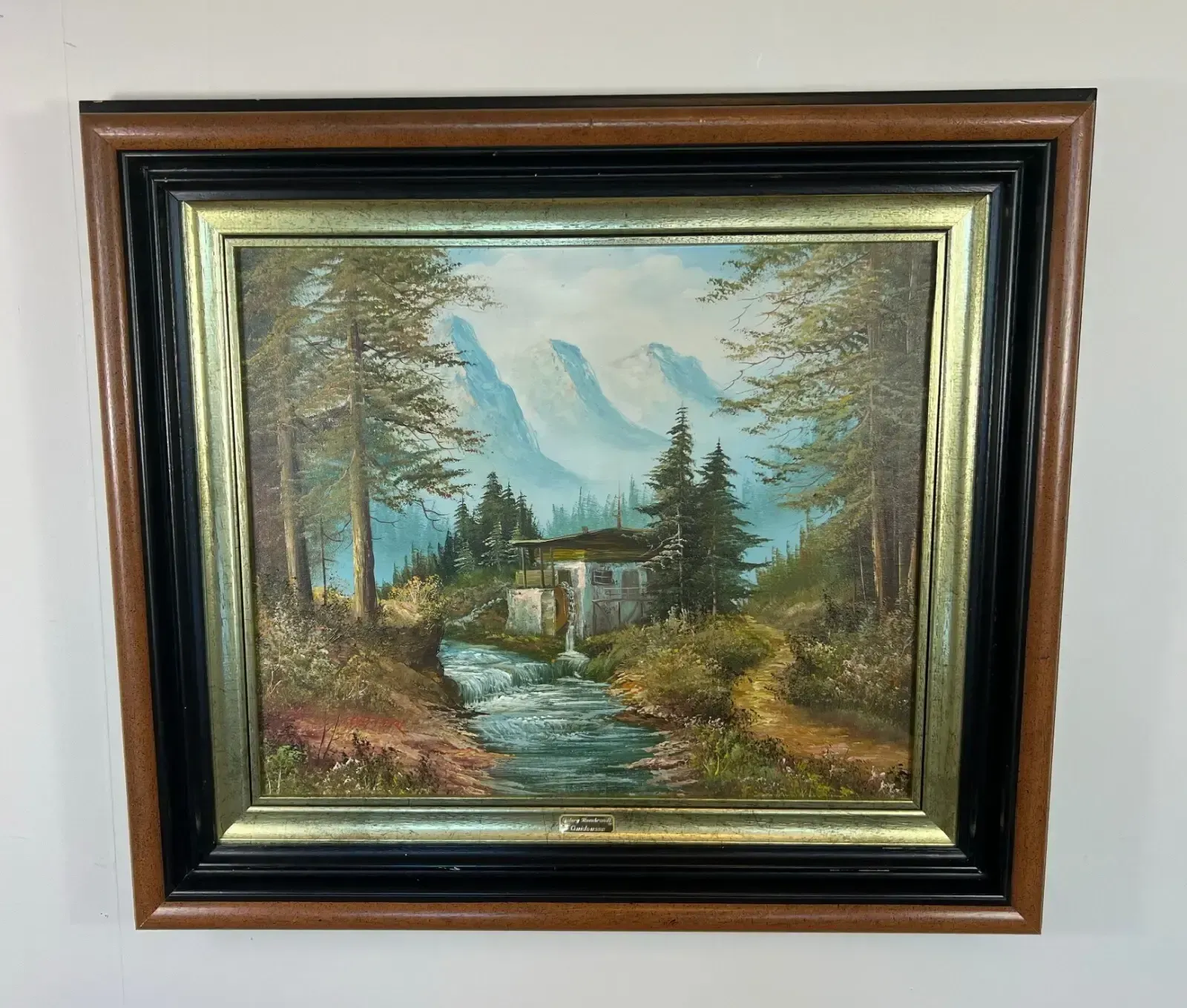 Painting Vintage Oil Painting Framed Lake Mountains Scene 73cm X 83cm Lot 5052