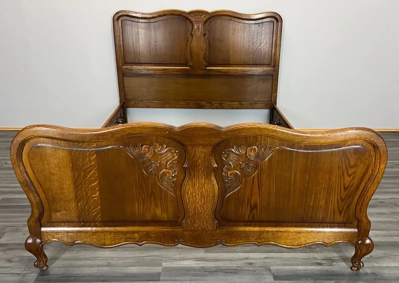 Bed Vintage French Louis XVI Style Oak Double Frame Carved Headboard Lot 2758