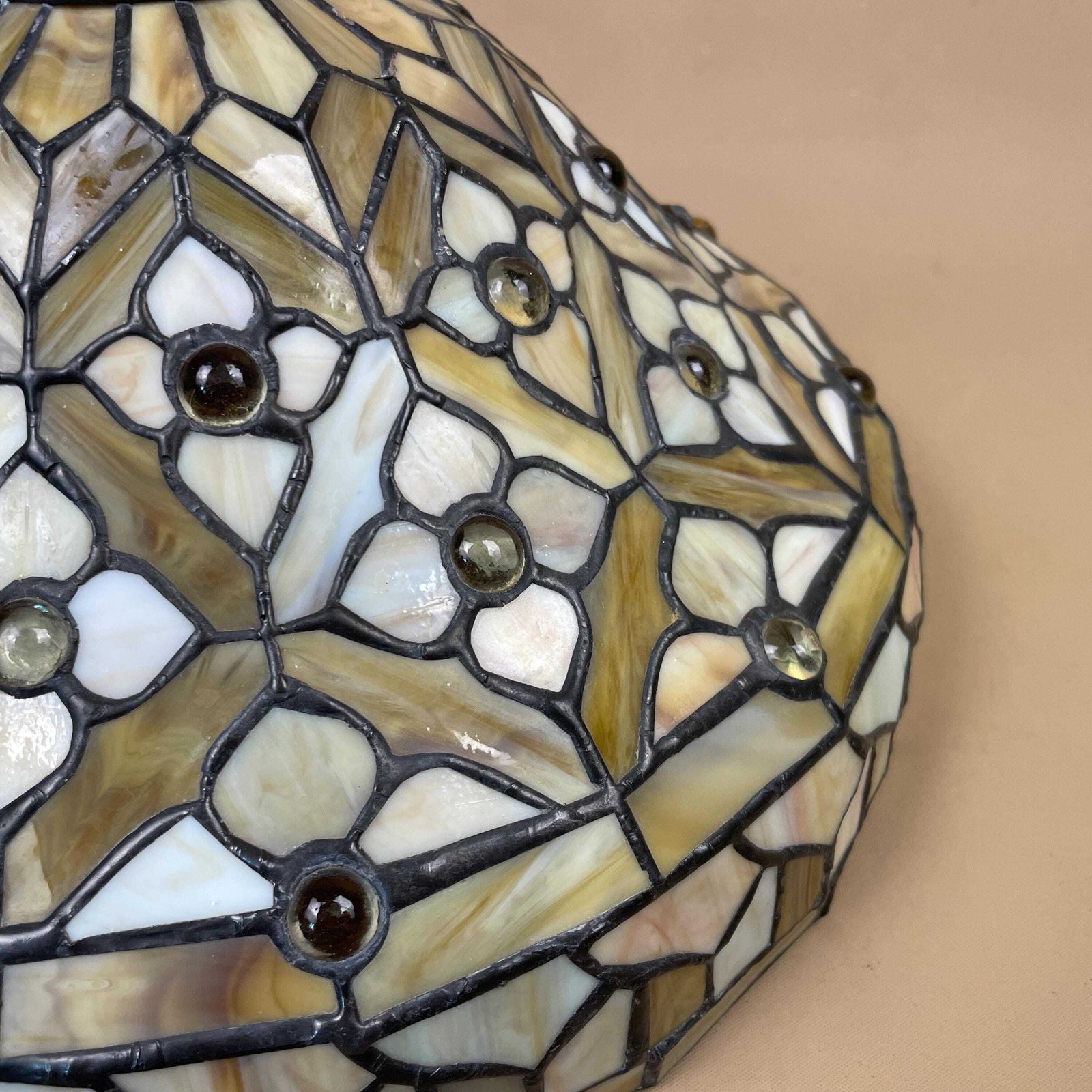 Tiffany Style Lamp Shade Yellow Black Colour Lampshade Ceiling Stain Glass Stained Lightshade Light Patterned Dome Circle Metal Large photo furniture