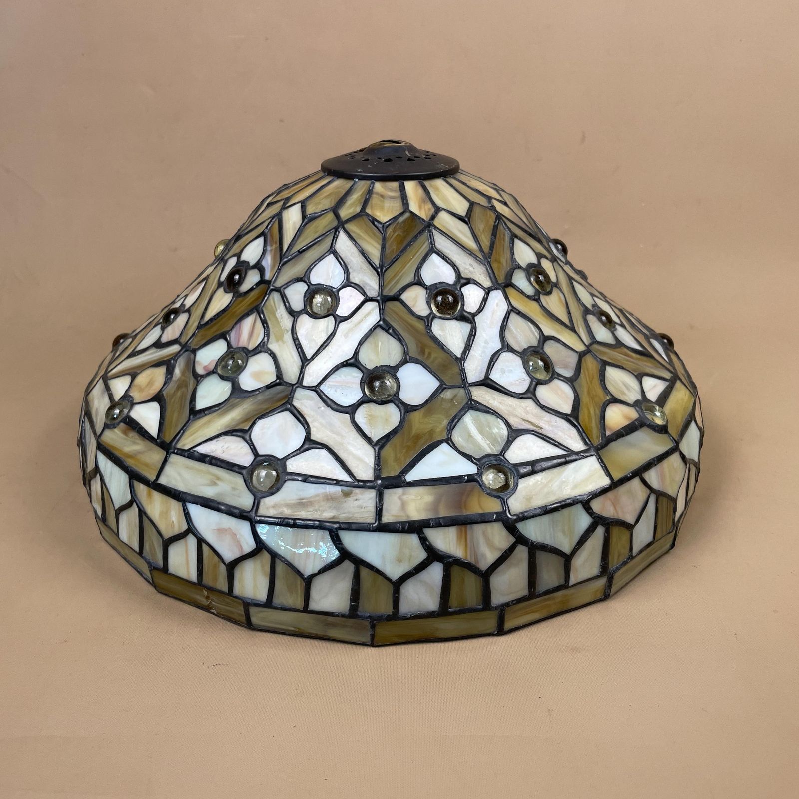 Tiffany Style Lamp Shade Yellow Black Colour Lampshade Ceiling Stain Glass Stained Lightshade Light Patterned Dome Circle Metal Large photo for sale