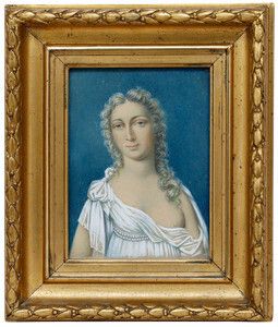 The Franquet Portraits   19th Century Gouache, Mrs. Captain Von Franquet photo furniture