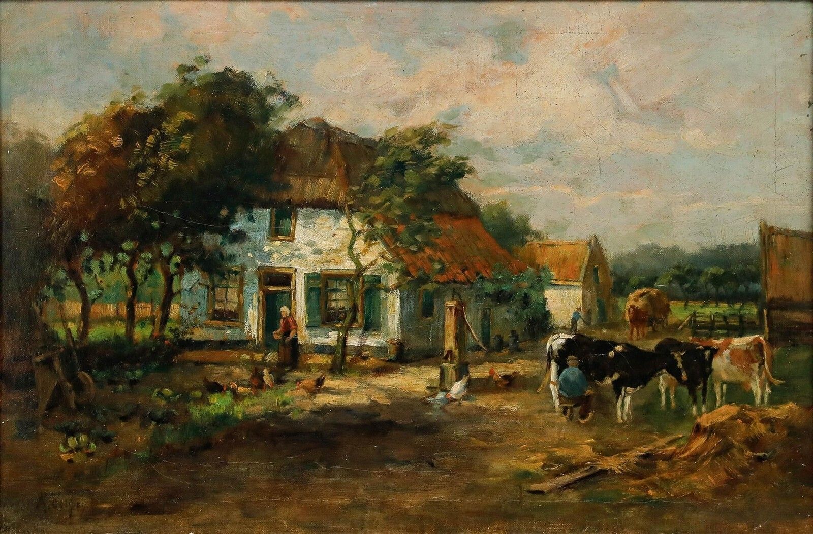 A. Coupey   Framed Early 20th Century Oil, Farming Duties photo furniture