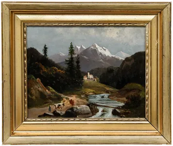 F. Ede   Framed 1859 Oil, Towards The Mountains photo furniture