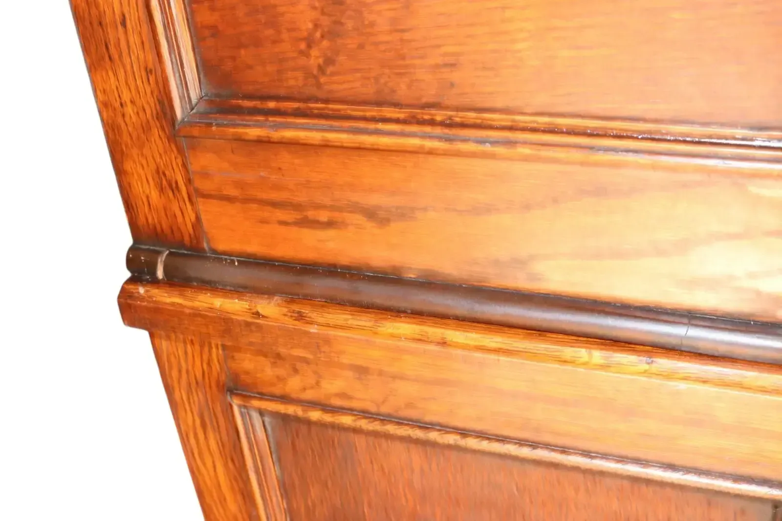Antique Oak Leaded Glass Bookcase Jacobean Revival Arts & Crafts Style Cabinet photo vintage
