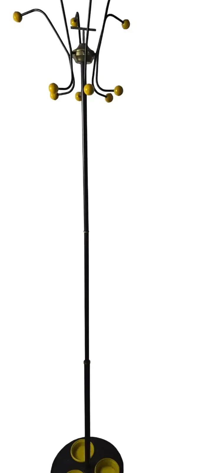 Vintage Mid Century Modern Coat Stand   Atomic Yellow Ball Finials   1960s photo 145.0