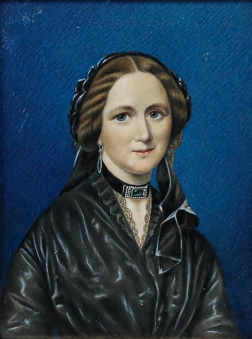 The Franquet Portraits   19th Century Gouache, Heimbertine Franquet photo for sale