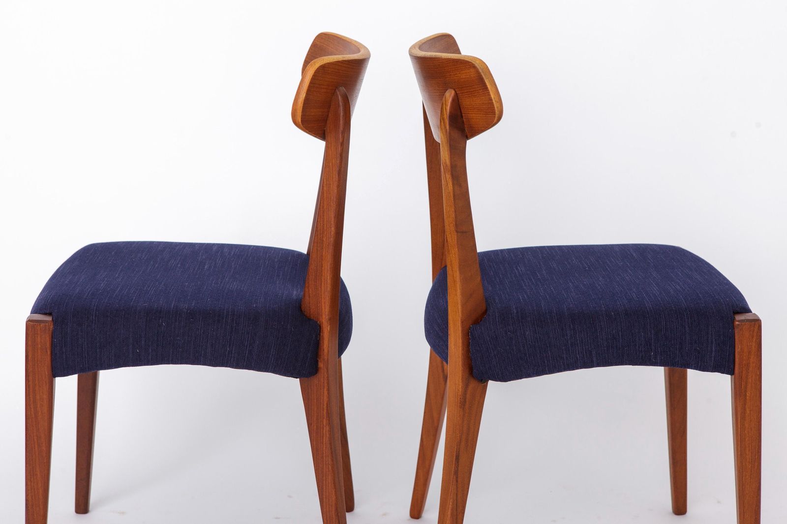Set Of 3 Danish Teak Chairs 1960s, Vintage Mid Century Dining Chairs, Dark Blue Upholstered Seats photo buy