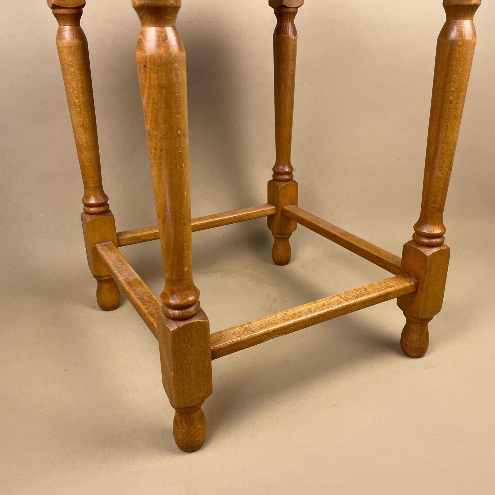 Antique Wooden Foot Stool Woven String Wood Cottage Furniture Square Brown Hallway Seat 45x30x30cm Footstool Bench photo 69.0
