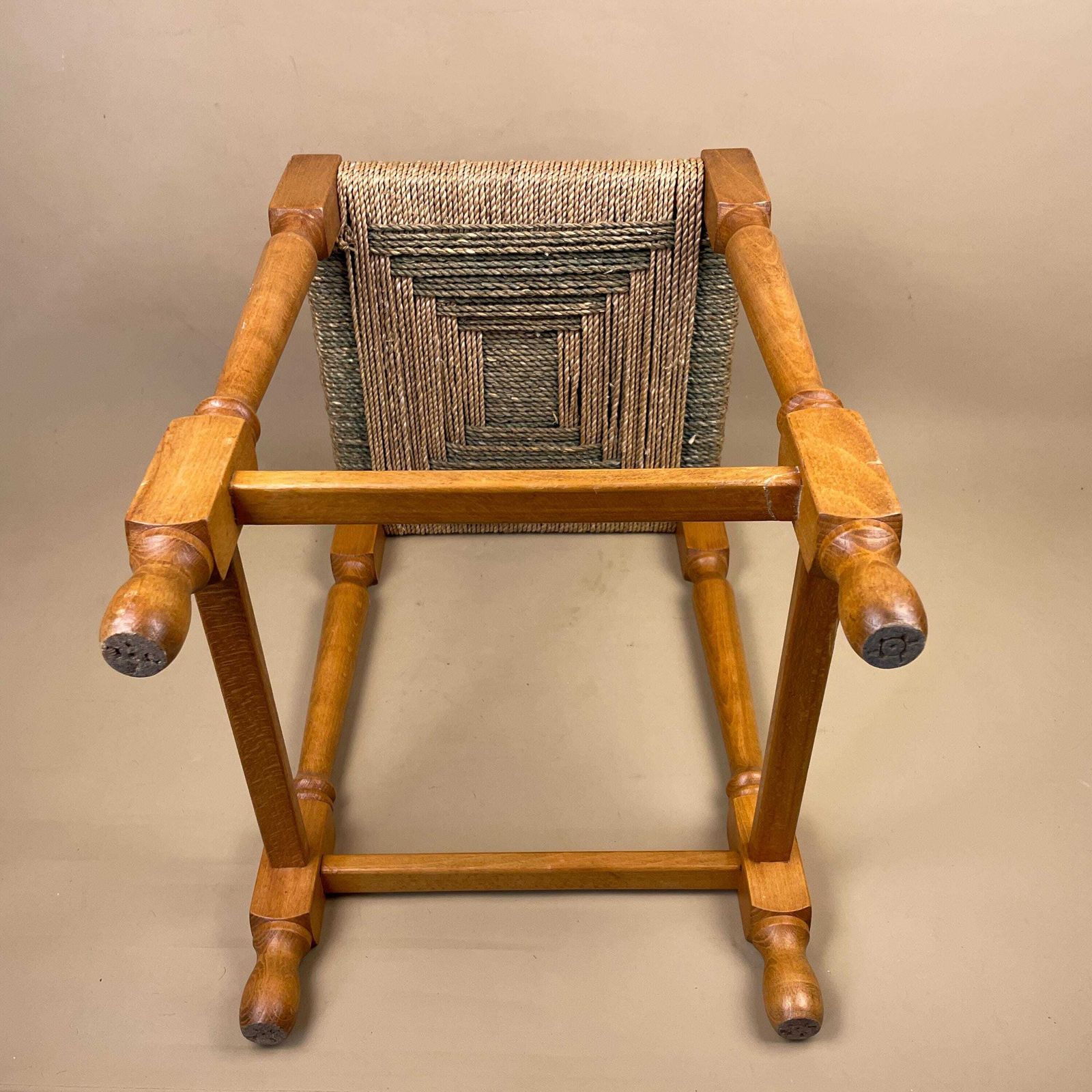Antique Wooden Foot Stool Woven String Wood Cottage Furniture Square Brown Hallway Seat 45x30x30cm Footstool Bench photo vintage