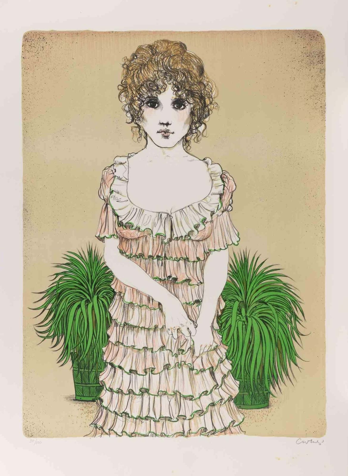 Bruno Caruso Woman   Etching By Bruno Caruso   1980s.