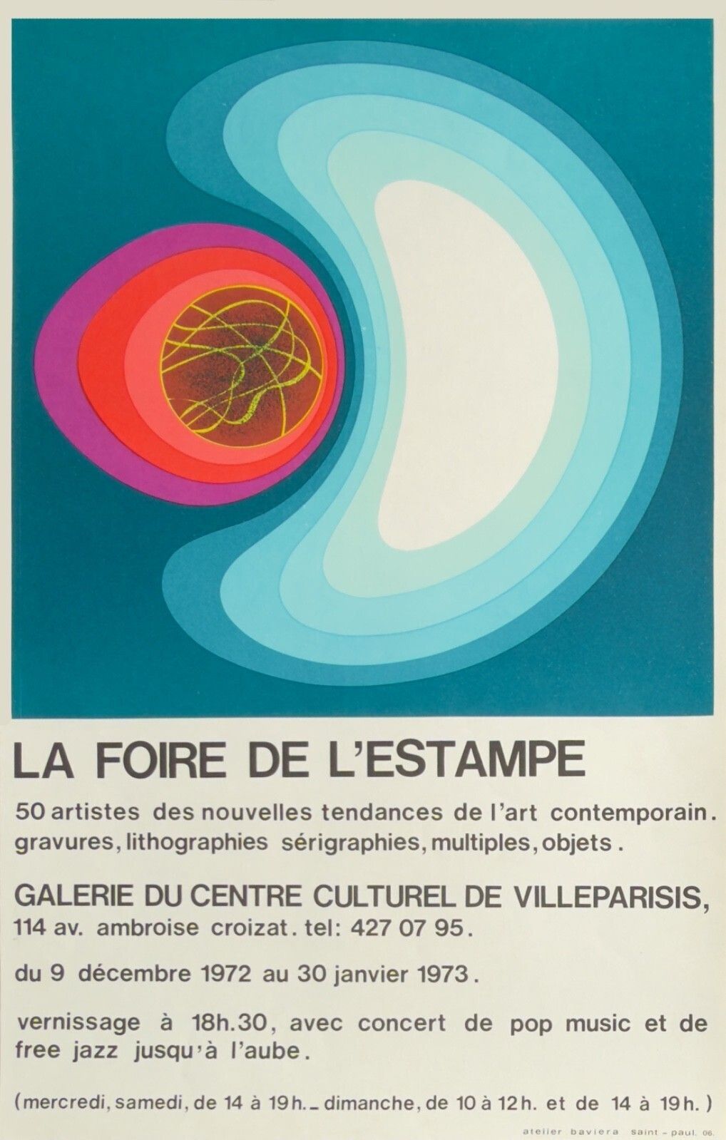 Pop Art 60s   Lithograph Poster By Henri Baviera Op Art 1973.