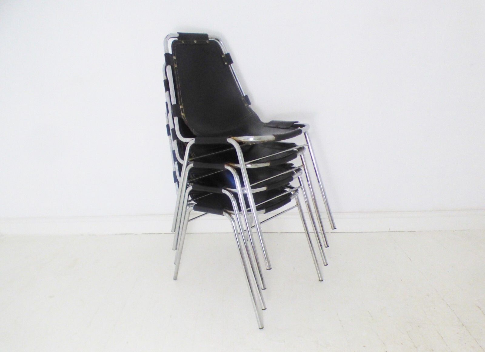 Stunning Set 4 Original Leather Charlotte Perriand Les Arcs Dining Chairs 1970's photo vintage