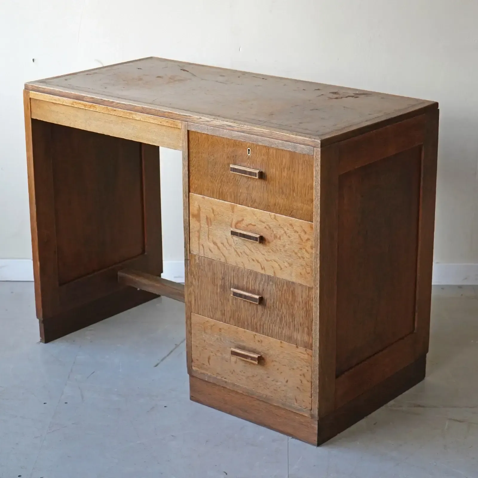 Art Deco Oak Desk With Tooled Leather Top, England C.1930 Heals