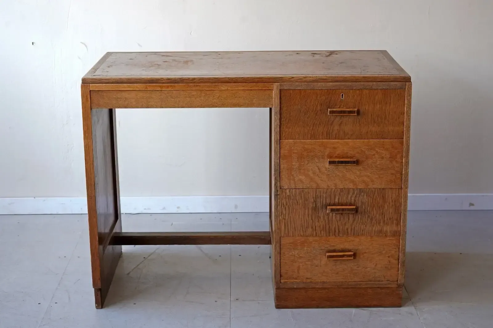Art Deco Oak Desk With Tooled Leather Top, England C.1930 Heals photo furniture