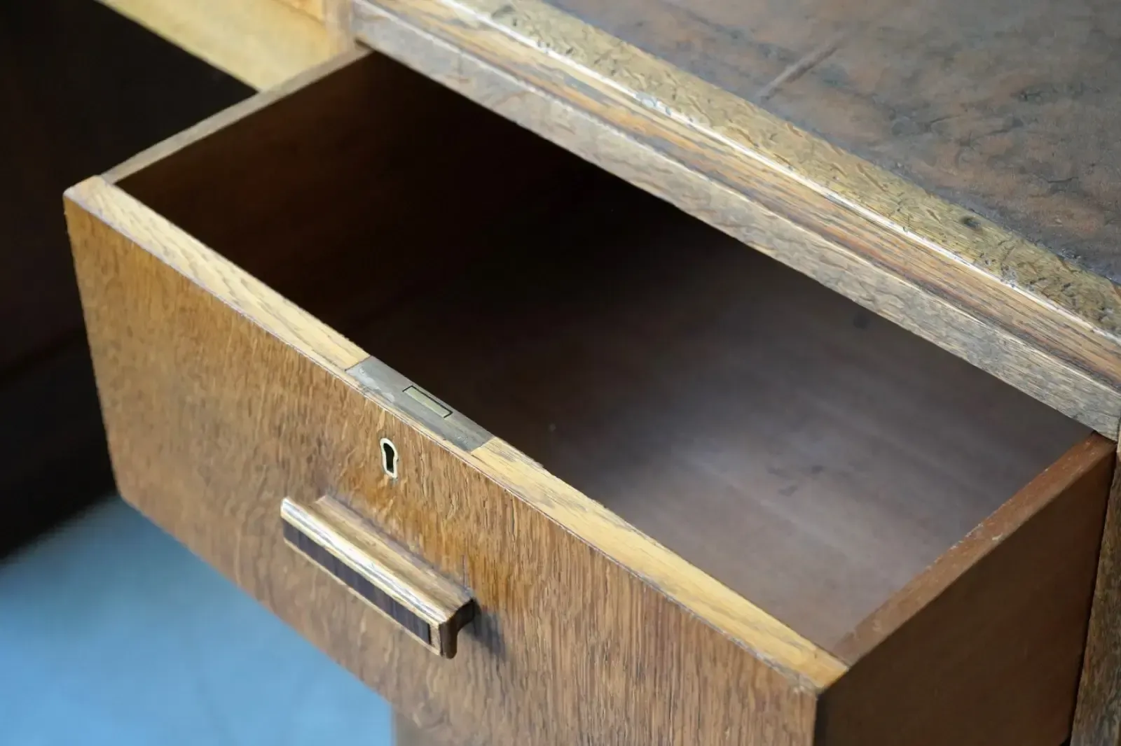 Art Deco Oak Desk With Tooled Leather Top, England C.1930 Heals photo Furniture
