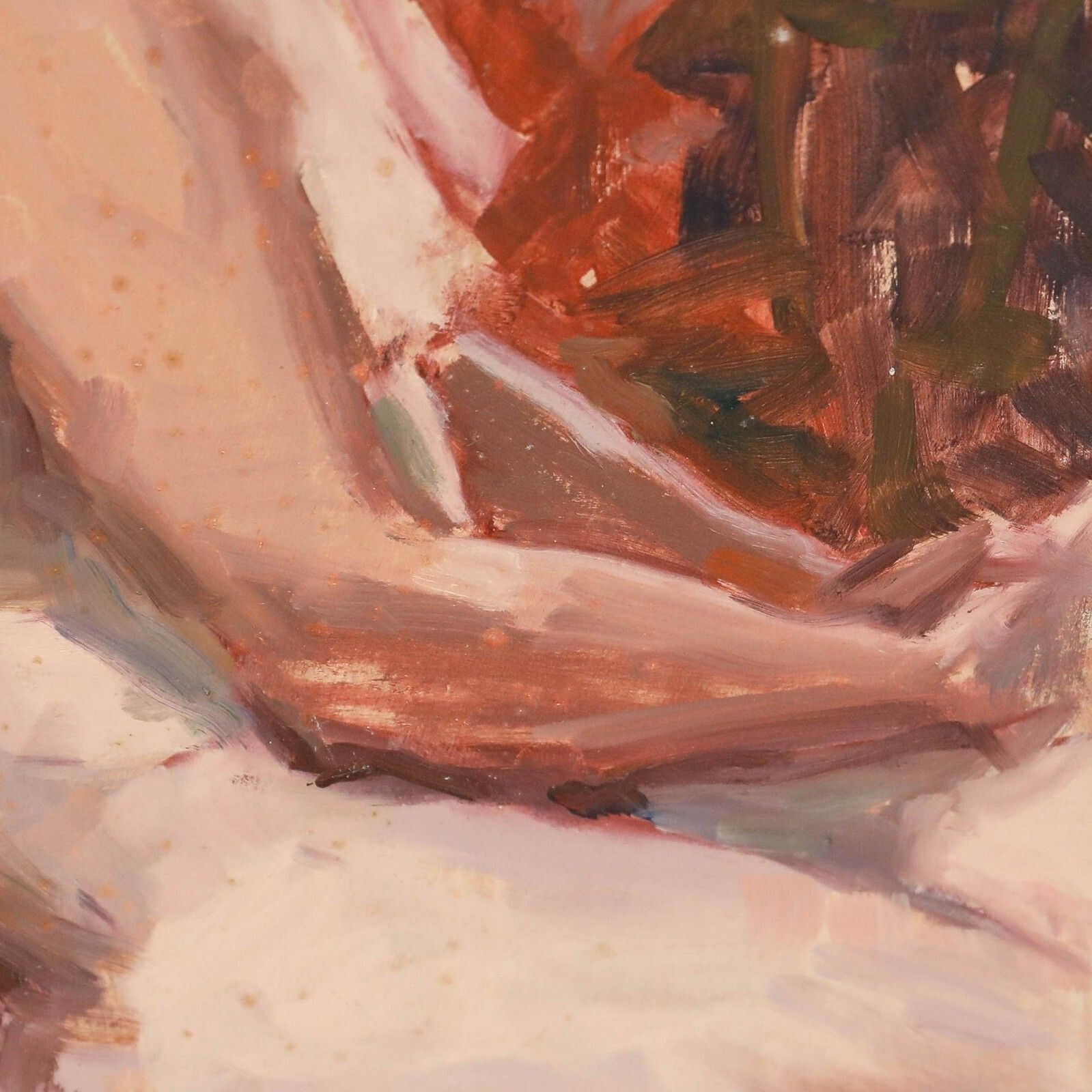 Pauline Plummer (B.1933)   Framed 20th Century Oil, Nude On Red Textile photo vinterior