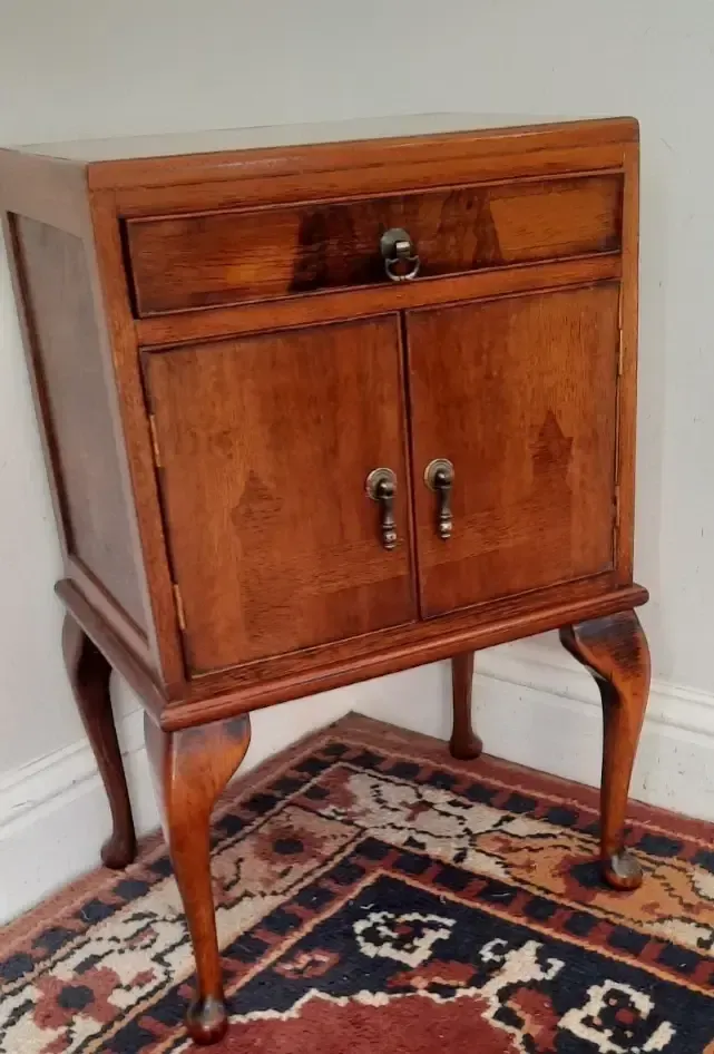 photo furniture Vintage Art Deco Era Walnut And Mahogany Bedside Cabinet Single With Top Drawer