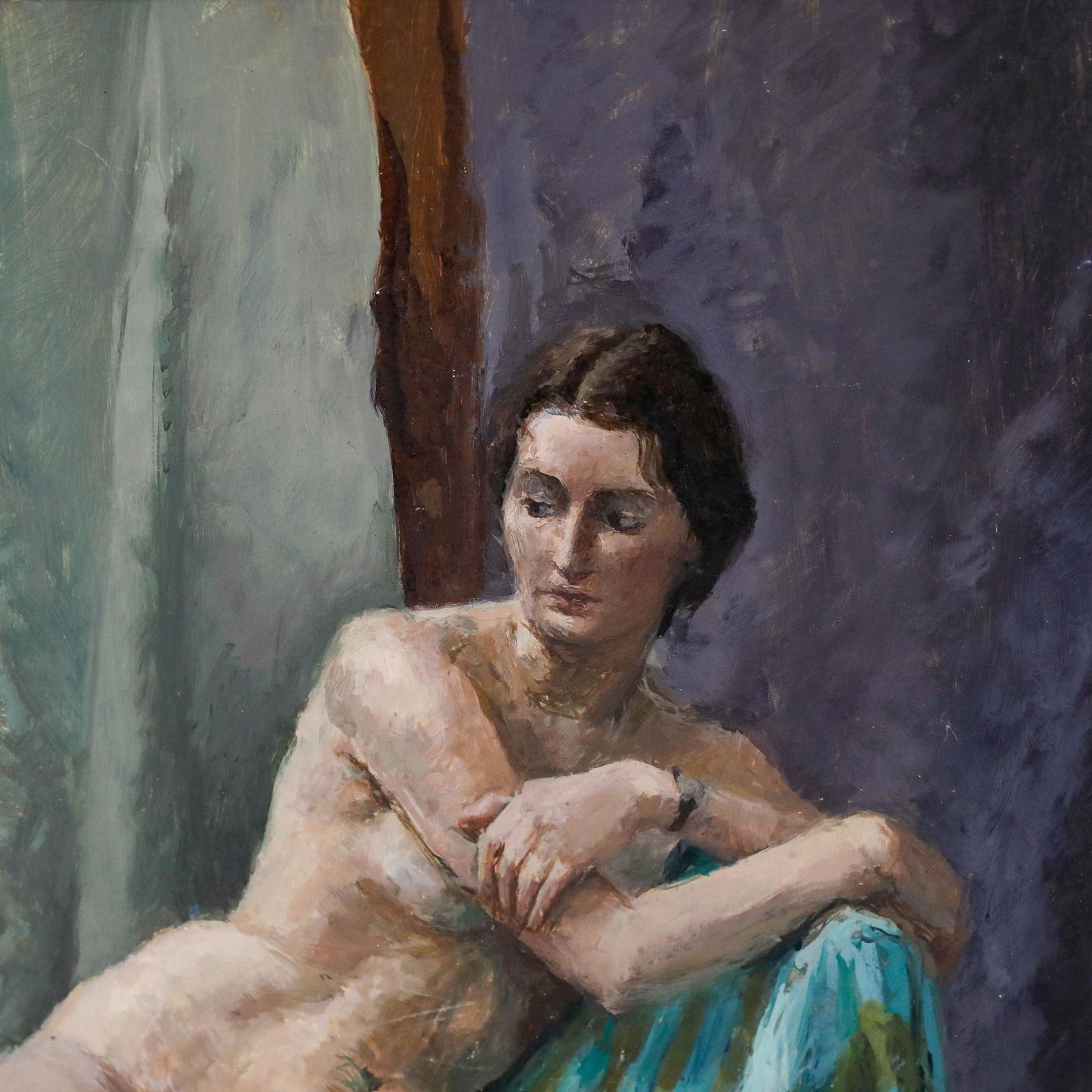 photo furniture Pauline Plummer (B.1933)   20th Century Oil, Nude On A Striped Blanket