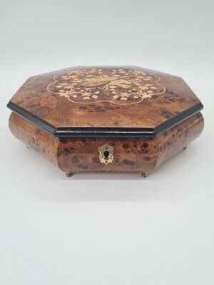 photo furniture Large Music Box In Marquetry And Burl Veneer, Italy, 1960s 1970s