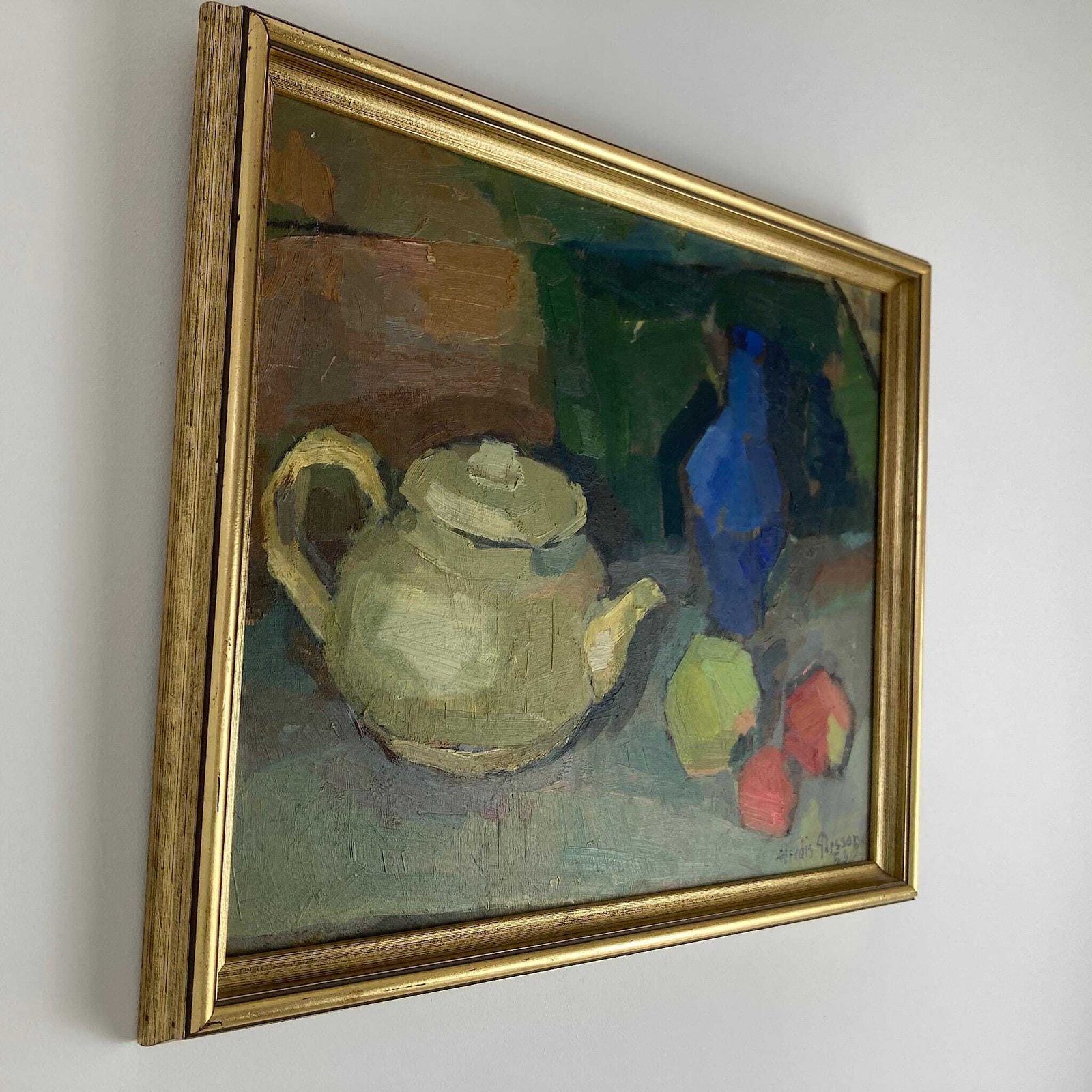 The Studio Table   Vintage Mid Century Modern Scandinavian Original Oil Painting photo 435.0