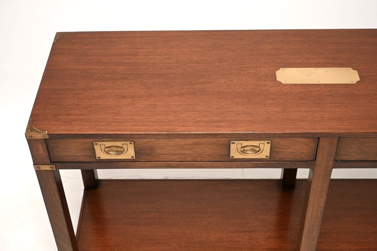 Antique Military Campaign Style Mahogany And Brass Console Table photo vintage