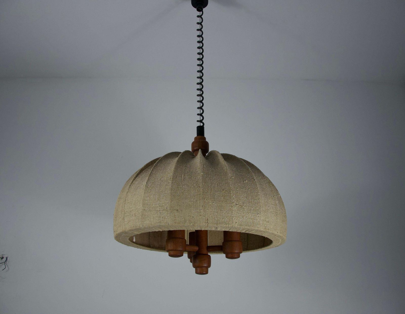 Adjustable Wood And Fabric Shade Pendant Lamp By Domus, 1960s photo 1057.0