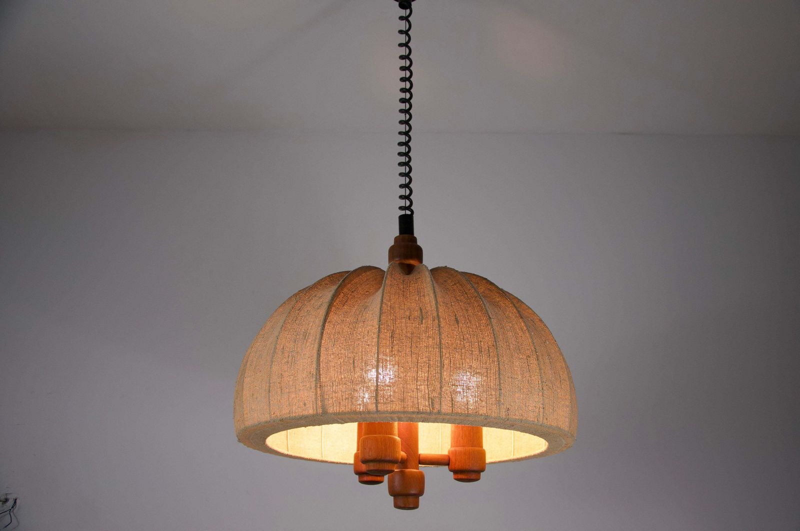 photo vinterior Adjustable Wood And Fabric Shade Pendant Lamp By Domus, 1960s