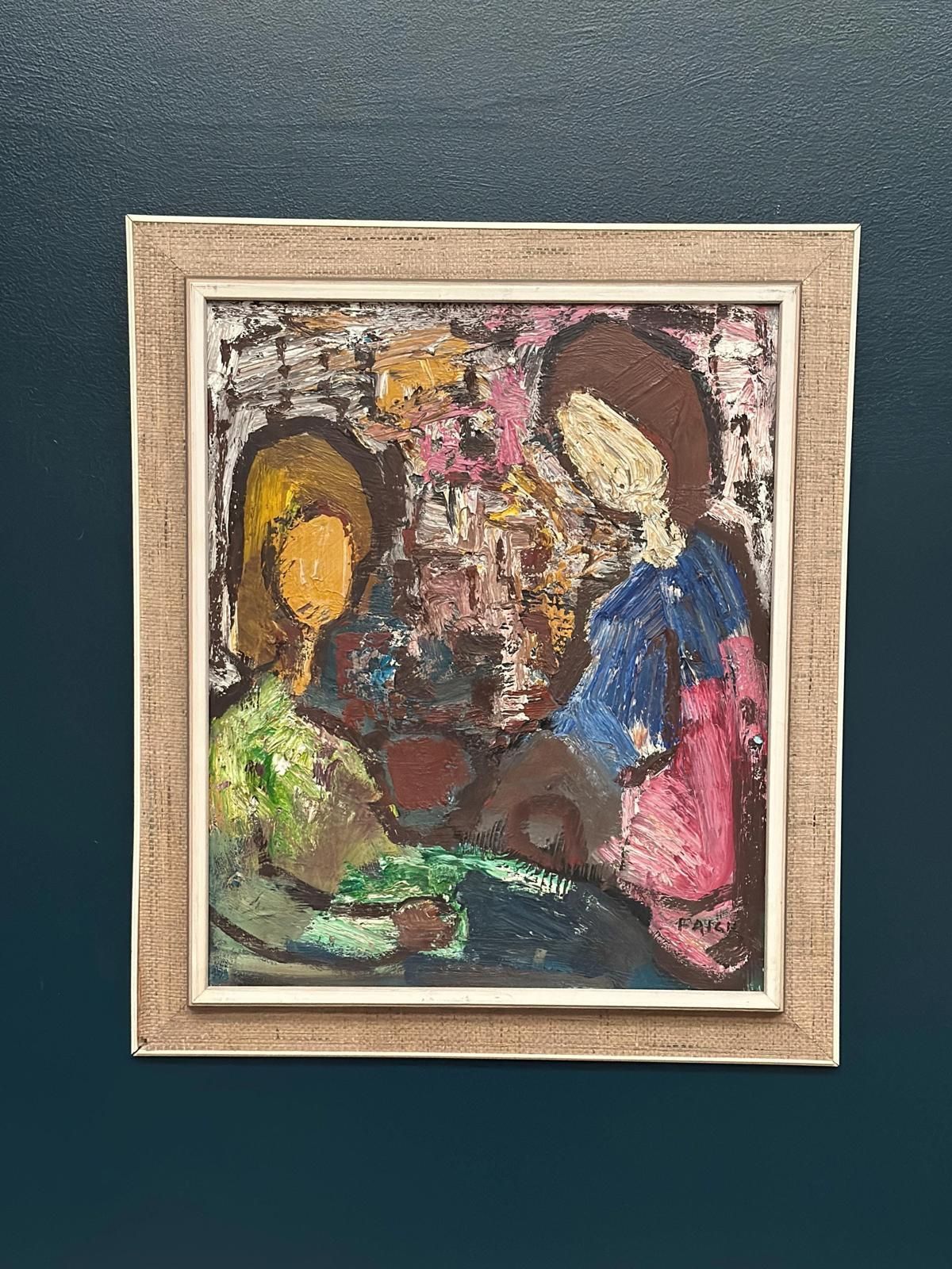Original Swedish Oil On Canvas – “Girls In Interior” By Gösta Falck – Vintage | Framed 75 × 64 Cm (Approx. 30" × 25") photo furniture