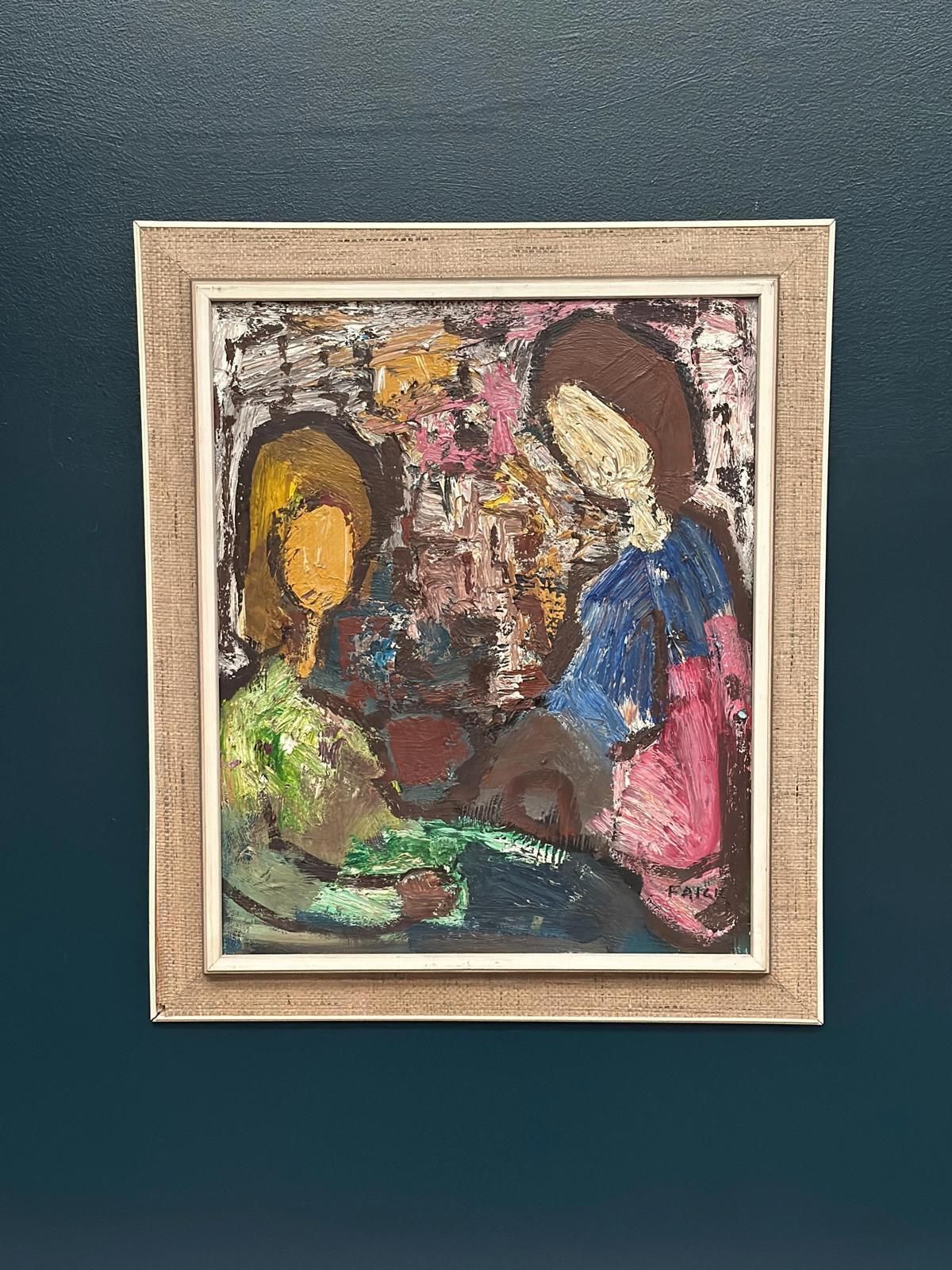 Original Swedish Oil On Canvas – “Girls In Interior” By Gösta Falck – Vintage | Framed 75 × 64 Cm (Approx. 30" × 25") photo for sale