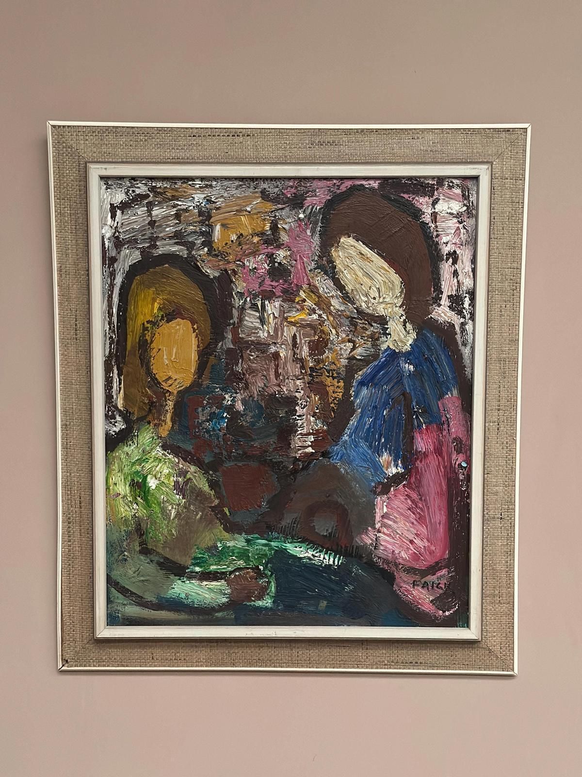 photo buy Original Swedish Oil On Canvas – “Girls In Interior” By Gösta Falck – Vintage | Framed 75 × 64 Cm (Approx. 30" × 25")