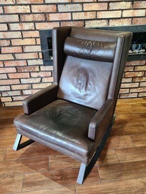 Handcrafted Leather Rocking Chair From Bw Bielefelder Werkstätten, Germany, 2010s photo for sale
