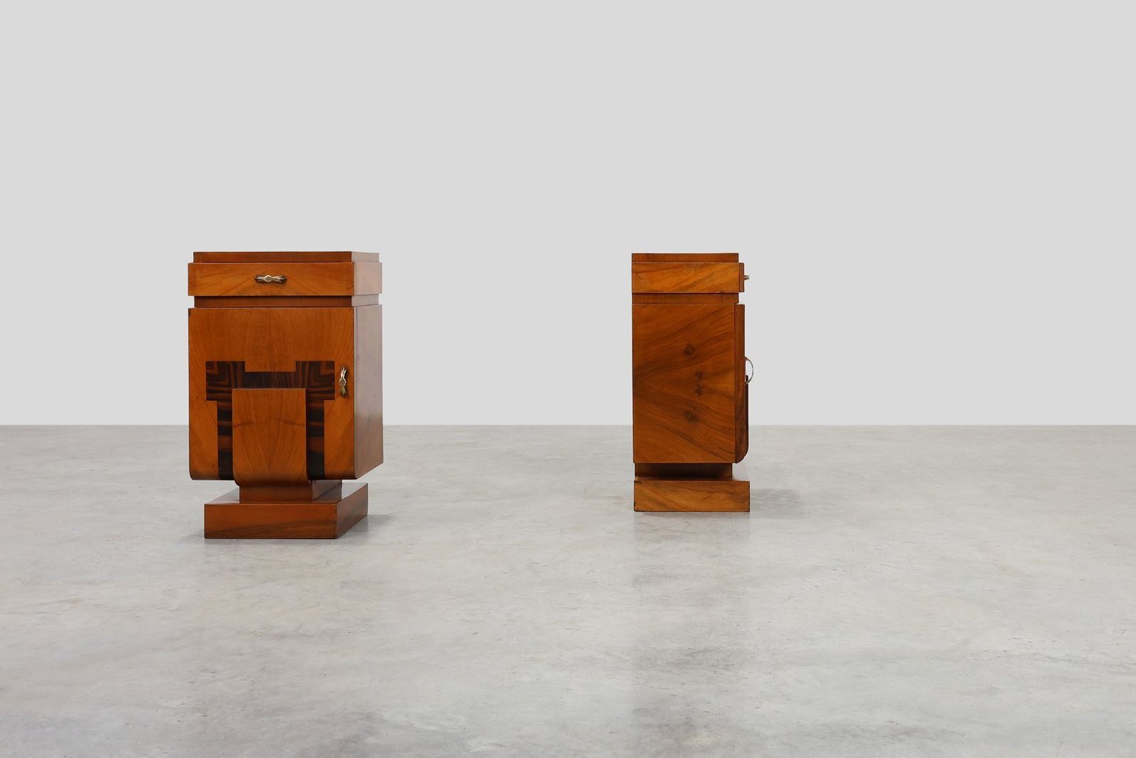 photo furniture Art Deco Geometric Wooden Nightstands, Italy, 1920s, Set Of 2