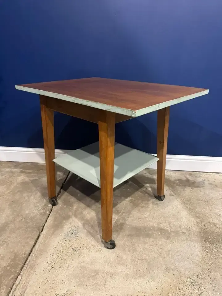 Vintage Formica Table And Chairs Green Blue 1950s Mid Century Kitchen Larder photo vintage