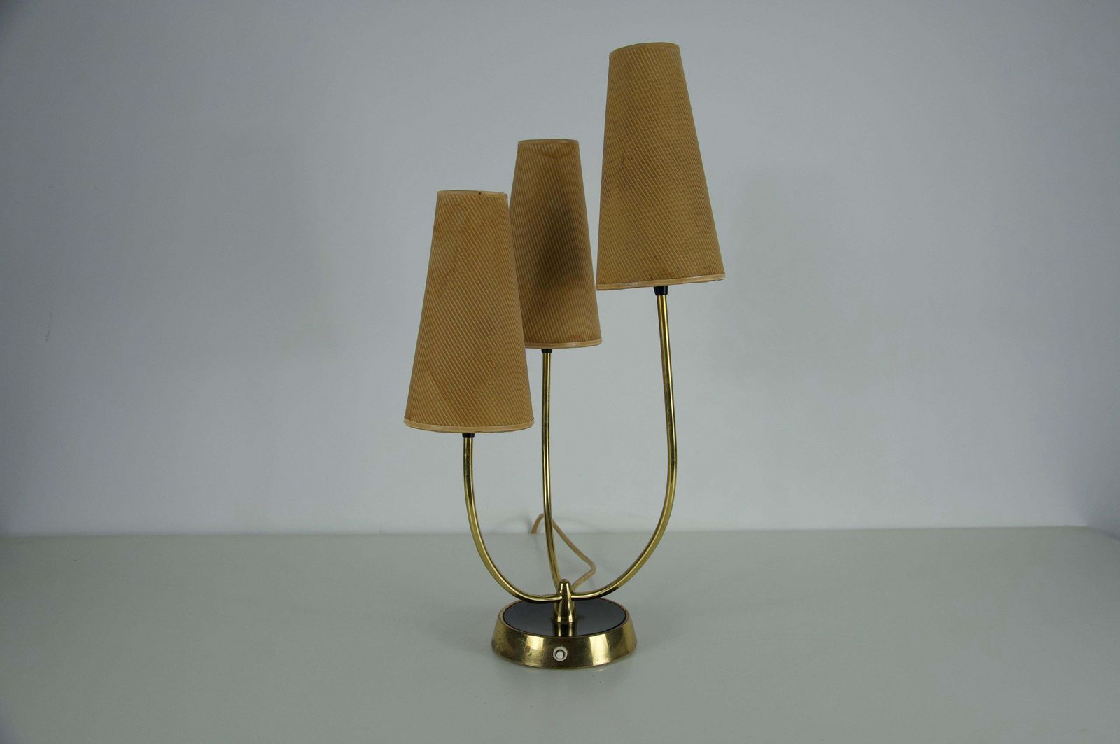 Midcentury Brass And Fabric Shade Table Lamp By Rupert Nikoll, 1960s photo furniture